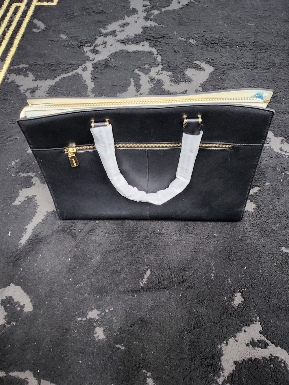 BOSTANTEN Leather Laptop Briefcase 15.6" Work Tote Bag Mizuki Black Cream